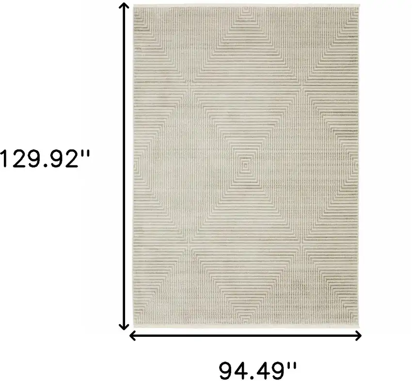Ivory Beige Taupe And Tan Geometric Power Loom Stain Resistant Area Rug With Fringe Photo 9