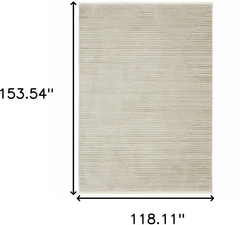 Ivory Beige Taupe And Tan Geometric Power Loom Stain Resistant Area Rug With Fringe Photo 9