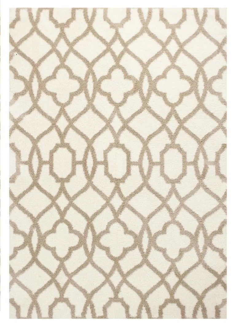 Ivory Beige Trellis Machine Woven Microfiber Indoor Area Rug Photo 5