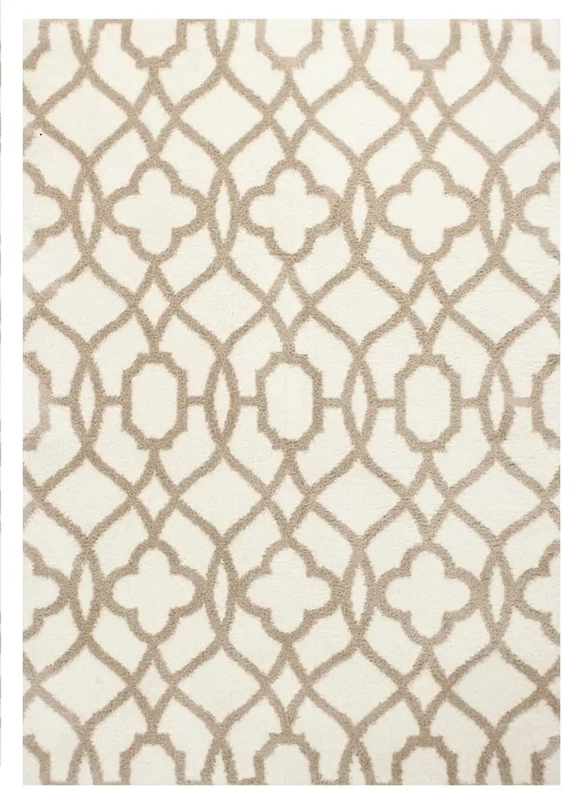 Ivory Beige Trellis Machine Woven Microfiber Indoor Area Rug Photo 2