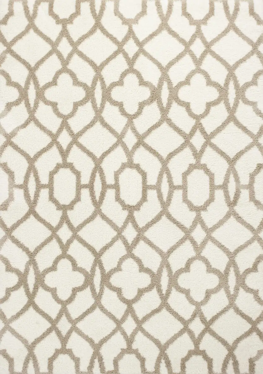 Ivory Beige Trellis Machine Woven Microfiber Indoor Area Rug Photo 1