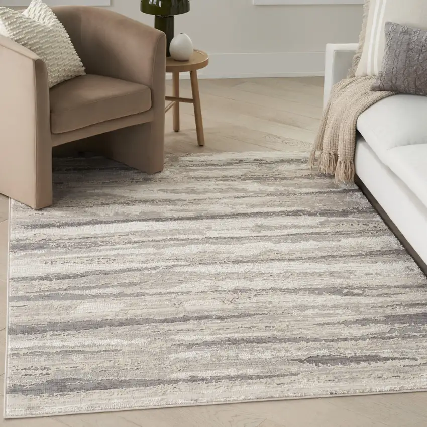 Ivory Beige and Gray Abstract Non Skid Area Rug Photo 8