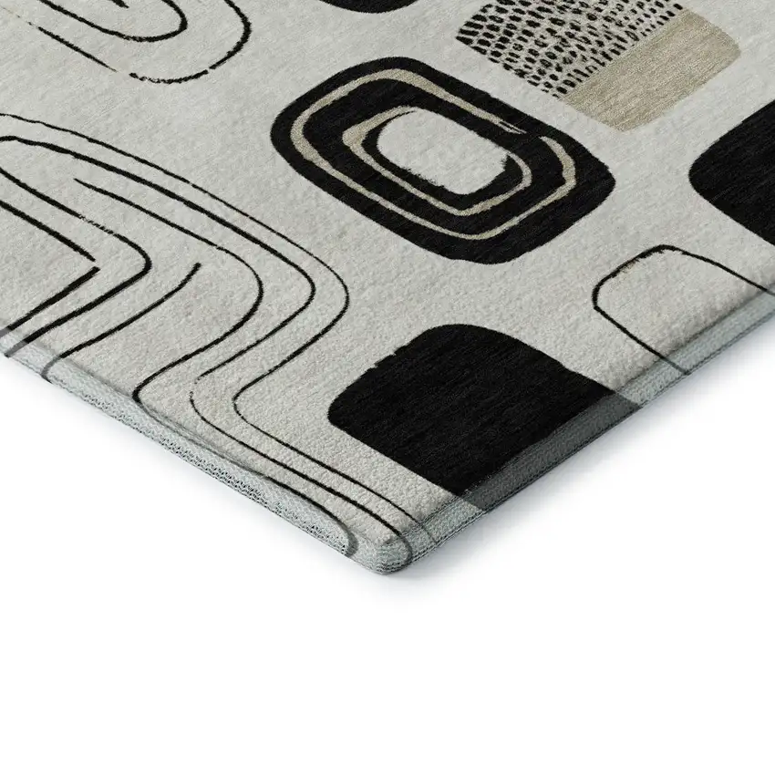 Ivory Black And Beige Geometric Washable Area Rug With UV Protection Photo 7