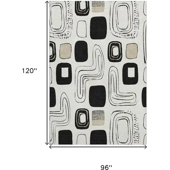Ivory Black And Beige Geometric Washable Area Rug With UV Protection Photo 9