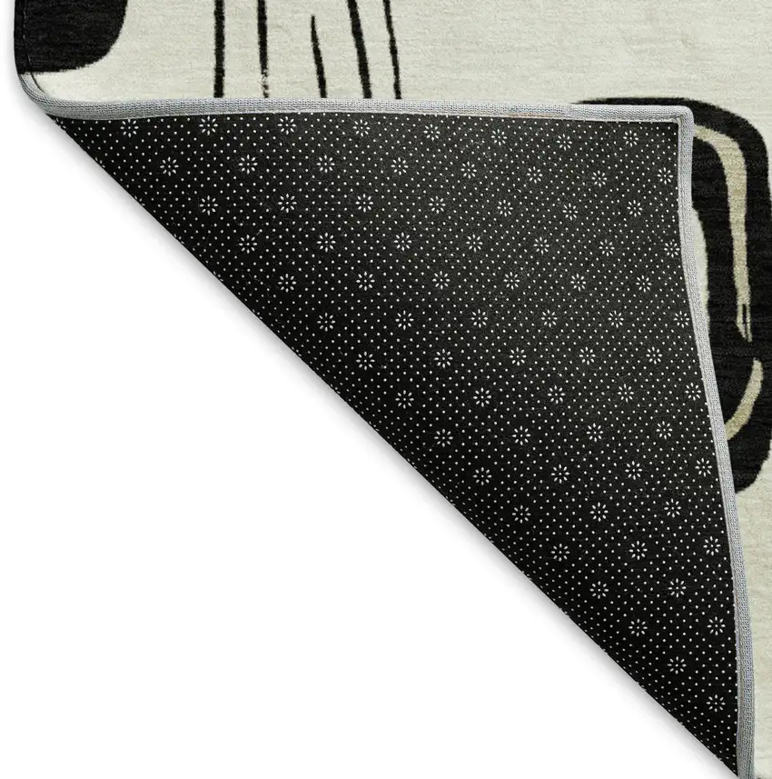 Ivory Black And Beige Geometric Washable Area Rug With UV Protection Photo 5