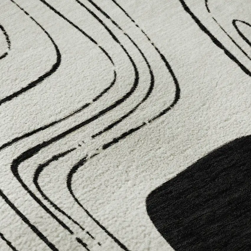 Ivory Black And Beige Geometric Washable Area Rug With UV Protection Photo 8