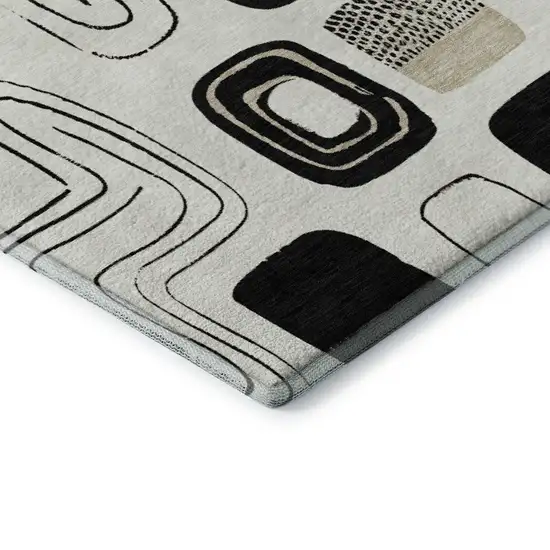 Ivory Black And Beige Geometric Washable Area Rug With UV Protection Photo 5