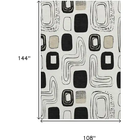 Ivory Black And Beige Geometric Washable Area Rug With UV Protection Photo 8