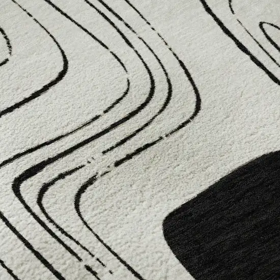 Ivory Black And Beige Geometric Washable Area Rug With UV Protection Photo 7