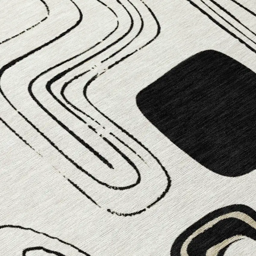 Ivory Black And Beige Geometric Washable Indoor Outdoor Area Rug Photo 8