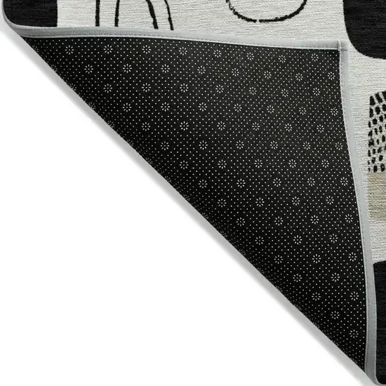 Ivory Black And Beige Geometric Washable Indoor Outdoor Area Rug Photo 4