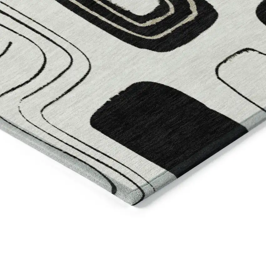 Ivory Black And Beige Geometric Washable Indoor Outdoor Area Rug Photo 7