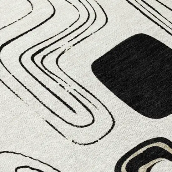 Ivory Black And Beige Geometric Washable Indoor Outdoor Area Rug Photo 8