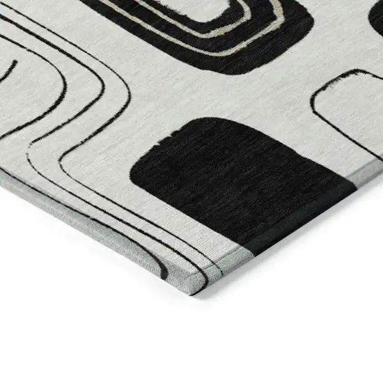 Ivory Black And Beige Geometric Washable Indoor Outdoor Area Rug Photo 7