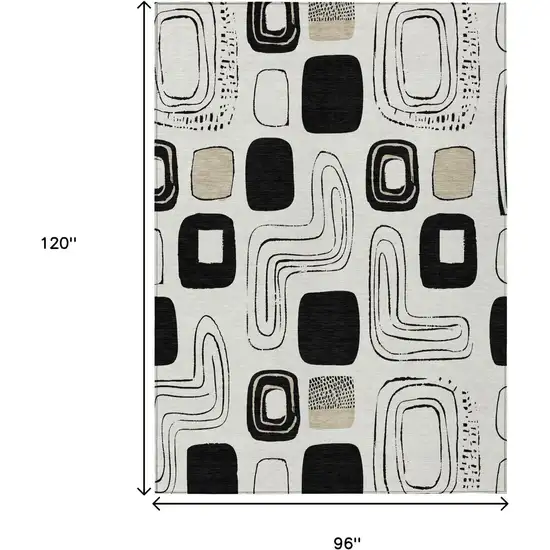 Ivory Black And Beige Geometric Washable Indoor Outdoor Area Rug Photo 4
