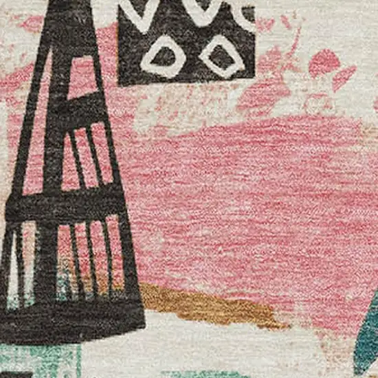 Ivory Black And Blush Geometric Washable Area Rug With UV Protection Photo 2