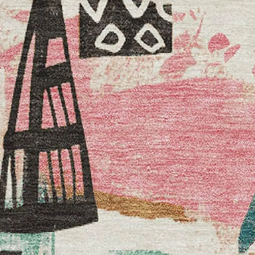 Ivory Black And Blush Geometric Washable Area Rug With UV Protection Photo 2