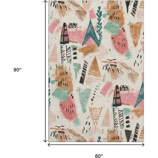 Ivory Black And Blush Geometric Washable Area Rug With UV Protection Photo 9