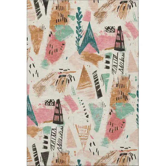 Ivory Black And Blush Geometric Washable Area Rug With UV Protection Photo 2