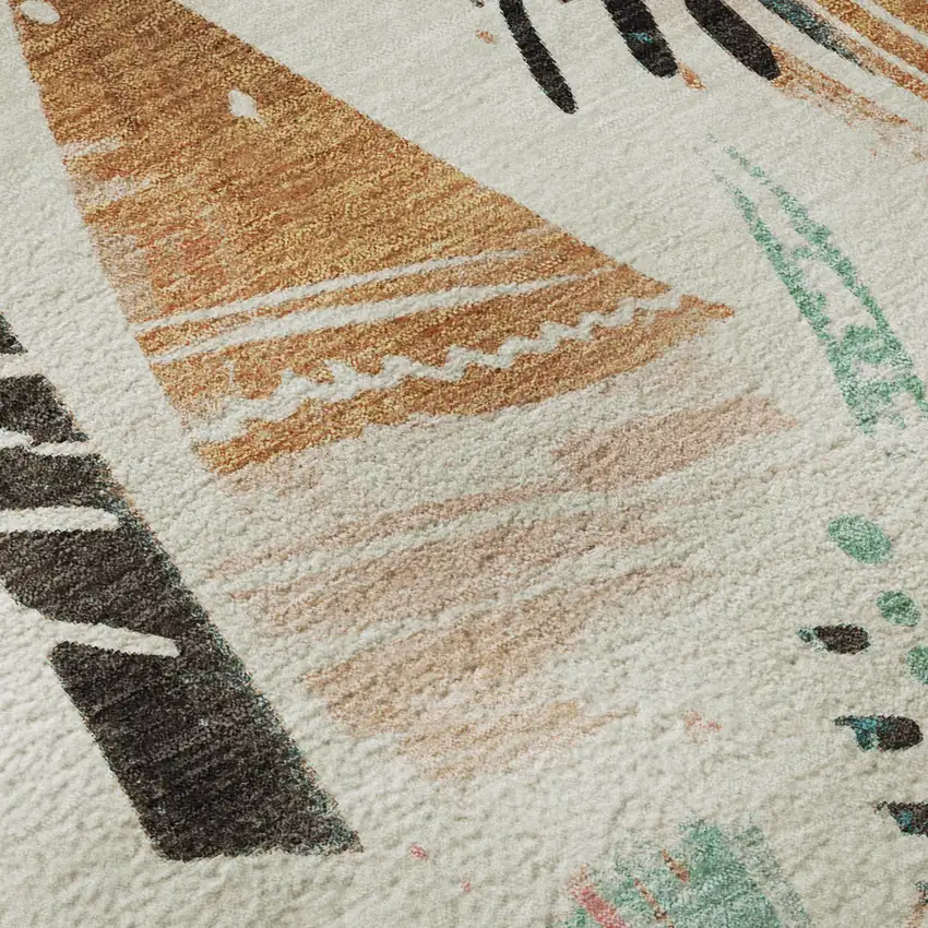 Ivory Black And Blush Geometric Washable Area Rug With UV Protection Photo 8