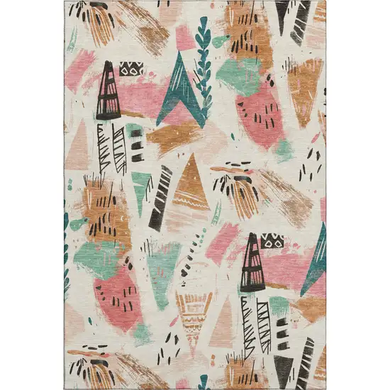 Ivory Black And Blush Geometric Washable Area Rug With UV Protection Photo 1