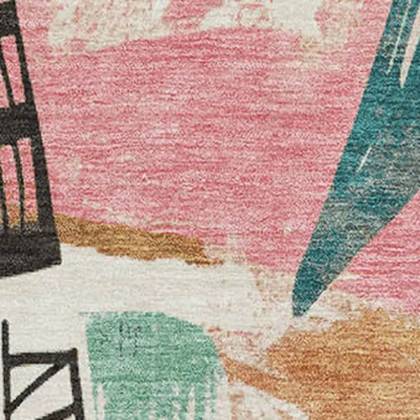 Ivory Black And Blush Geometric Washable Area Rug With UV Protection Photo 2