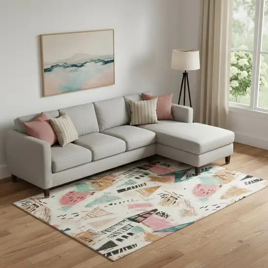 Ivory Black And Blush Geometric Washable Area Rug With UV Protection Photo 2