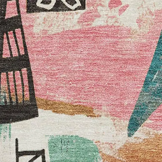 Ivory Black And Blush Geometric Washable Area Rug With UV Protection Photo 2