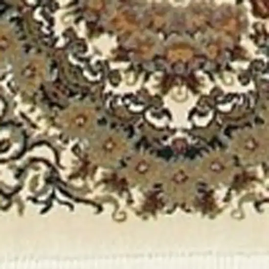 Ivory Black And Brown Medallion Area Rug With Fringe Photo 3