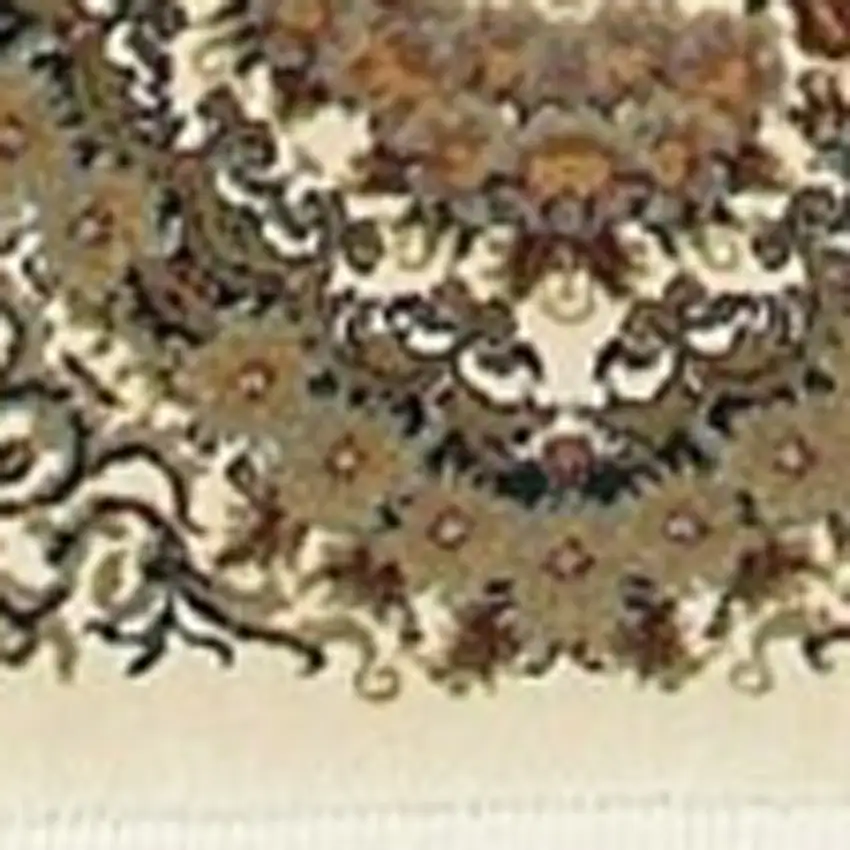 Ivory Black And Brown Medallion Area Rug With Fringe Photo 3