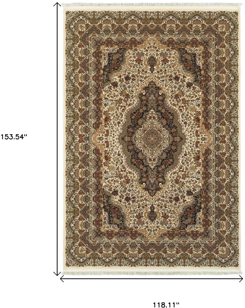 Ivory Black And Brown Medallion Area Rug With Fringe Photo 7