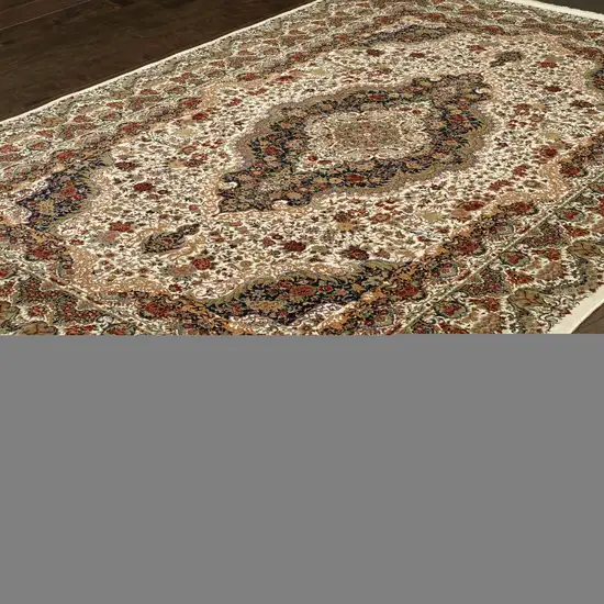 Ivory Black And Brown Medallion Area Rug With Fringe Photo 5