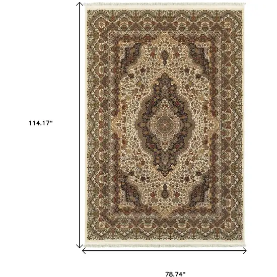 Ivory Black And Brown Medallion Area Rug With Fringe Photo 7