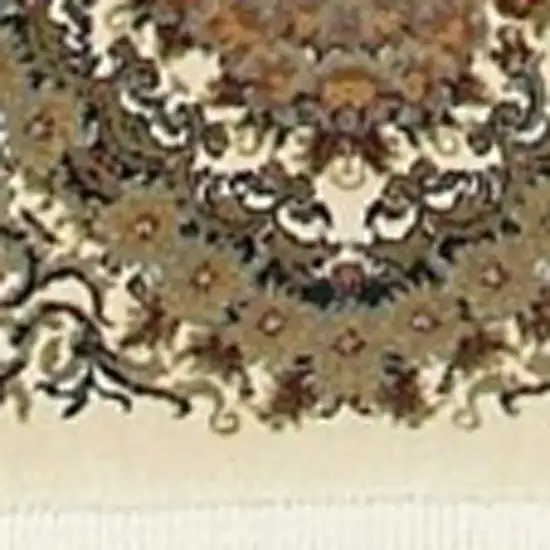 Ivory Black And Brown Medallion Area Rug With Fringe Photo 3