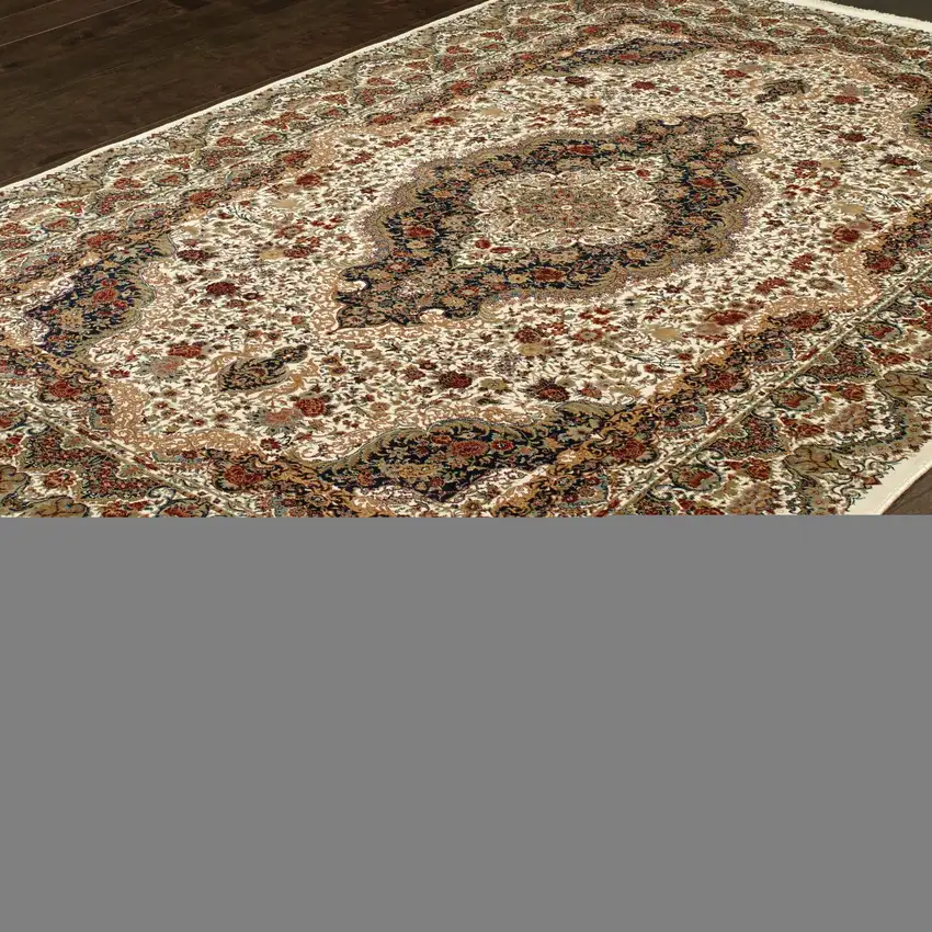 Ivory Black And Brown Medallion Area Rug With Fringe Photo 5