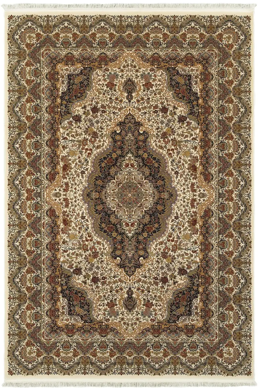 Ivory Black And Brown Medallion Area Rug With Fringe Photo 2