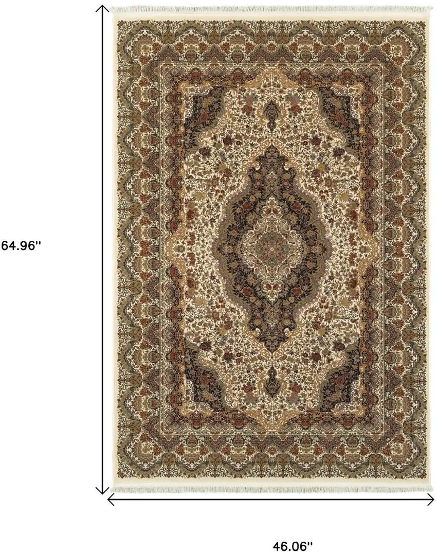 Ivory Black And Brown Medallion Area Rug With Fringe Photo 3