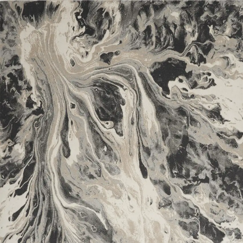 Ivory Black And Gray Abstract Area Rug Photo 7