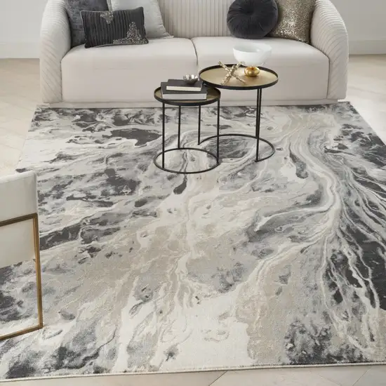 Ivory Black And Gray Abstract Area Rug Photo 3