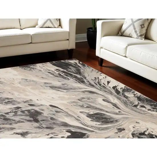 Ivory Black And Gray Abstract Area Rug Photo 1