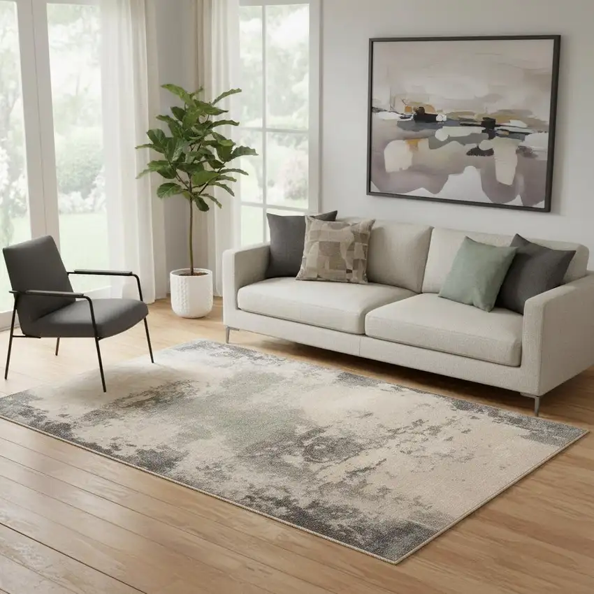 Ivory Black And Gray Abstract Non Skid Area Rug Photo 1