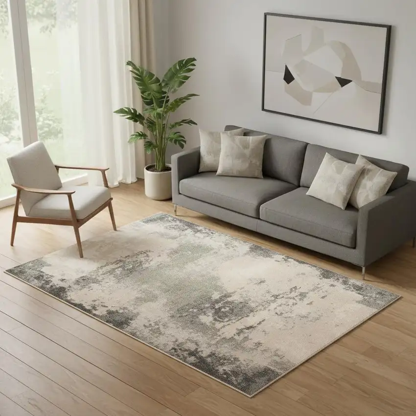 Ivory Black And Gray Abstract Non Skid Area Rug Photo 2