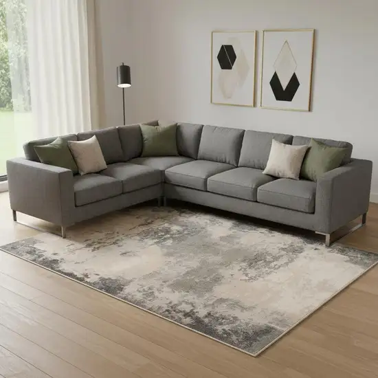 Ivory Black And Gray Abstract Non Skid Area Rug Photo 1