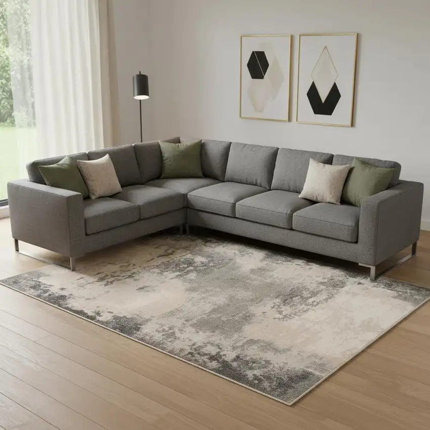 Ivory Black And Gray Abstract Non Skid Area Rug Photo 1