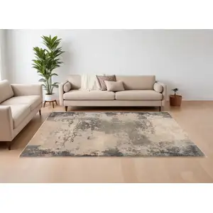 Photo of Ivory Black And Gray Abstract Non Skid Area Rug