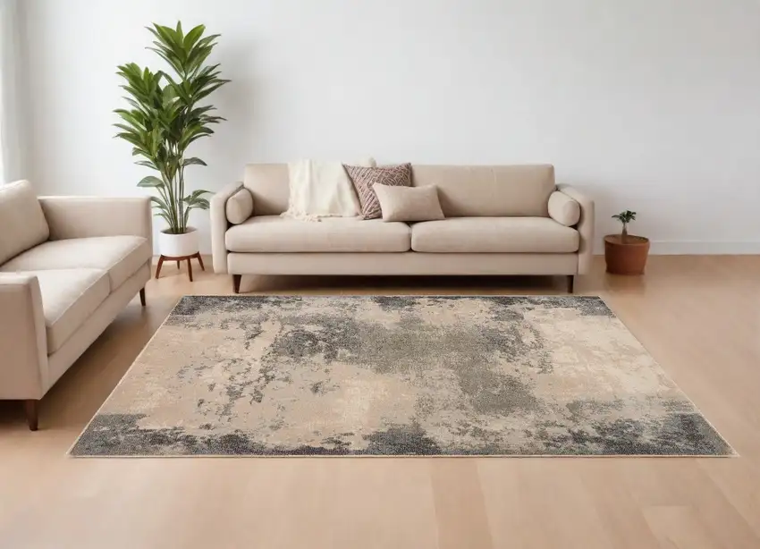 Ivory Black And Gray Abstract Non Skid Area Rug Photo 1