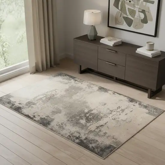 Ivory Black And Gray Abstract Non Skid Area Rug Photo 1