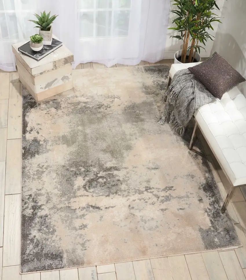 Ivory Black And Gray Abstract Non Skid Area Rug Photo 5