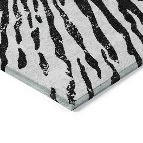 Ivory Black And Gray Abstract Washable Indoor Outdoor Area Rug Photo 5