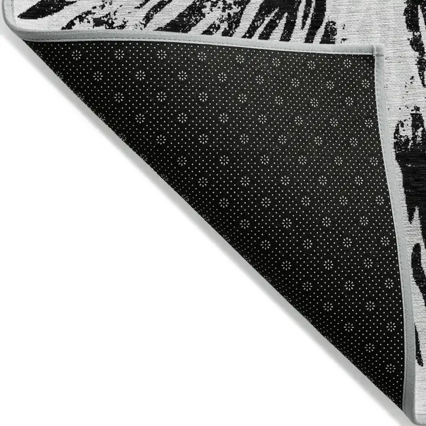 Ivory Black And Gray Abstract Washable Indoor Outdoor Area Rug Photo 4